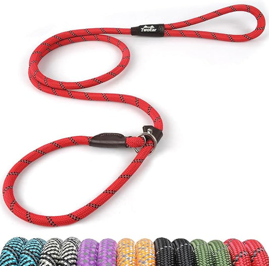 TwoEar Dog Slip Rope Leash - 1/2" x 6FT Heavy Duty Reflective Dog Training Leash for Small to Large Dogs (Red)