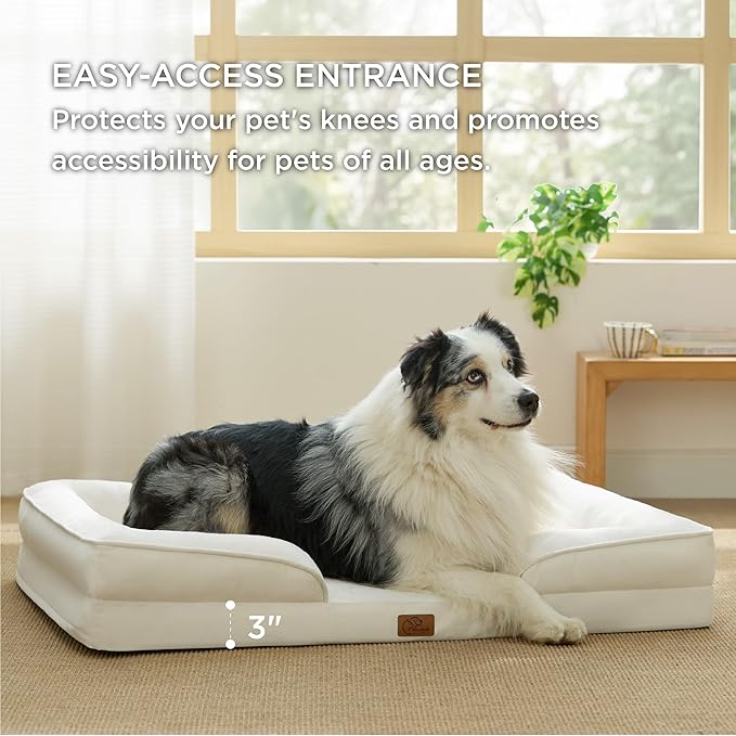 Bedsure Orthopedic Dog Bed for Extra Large Dogs - XL Washable Dog Sofa Beds Large, Supportive Foam Pet Couch Bed with Removable Washable Cover, Waterproof Lining and Nonskid Bottom, Ivory