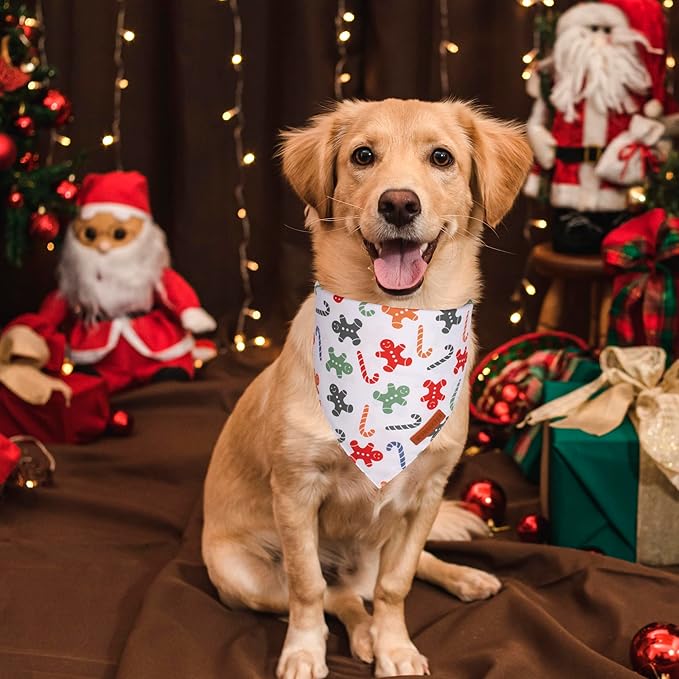 ADOGGYGO Christmas Dog Bandanas, Xmas Tree Candy Scarf, Premium Durable Fabric, White Christmas Bandanas for Extra Large Dogs Pets (X-Large)