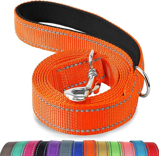 Joytale Double-Sided Reflective Dog Leash, 6 FT/5 FT/4 FT, Padded Handle Nylon Heavy Duty Leashes for Small & Medium Dogs Walking, Orange, 6FT