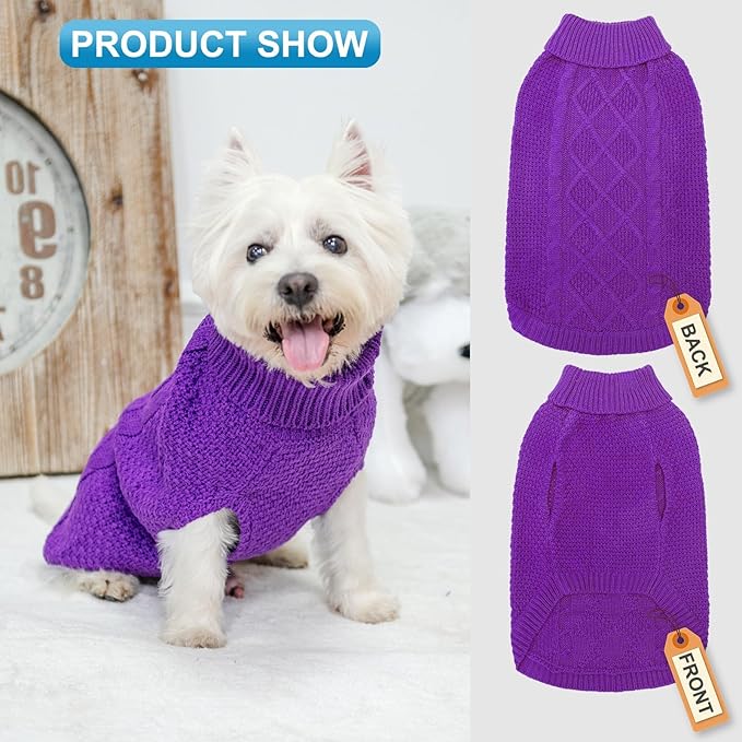 Mihachi Turtleneck Dog Sweater - Winter Coat Apparel Classic Cable Knit Clothes with Leash Hole for Cold Weather, Ideal Gift for Pet in New Year