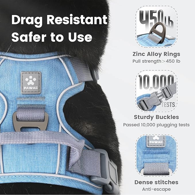 Pawaii No Pull Dog Harness with Pet ID Tag,Reflective Strips No Choke Front O Ring Breathable Mesh Adjustable Soft Padded Pet Vest with Easy Control Handle for Large Dogs