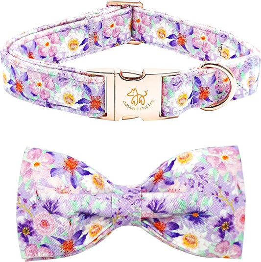 Elegant little tail Dog Collar, Rose Print Pet Collar Summer Dog Collar Durable Metal Buckle Dog Collars Cotton Pet Adjustable Dog Collars for Large Dogs