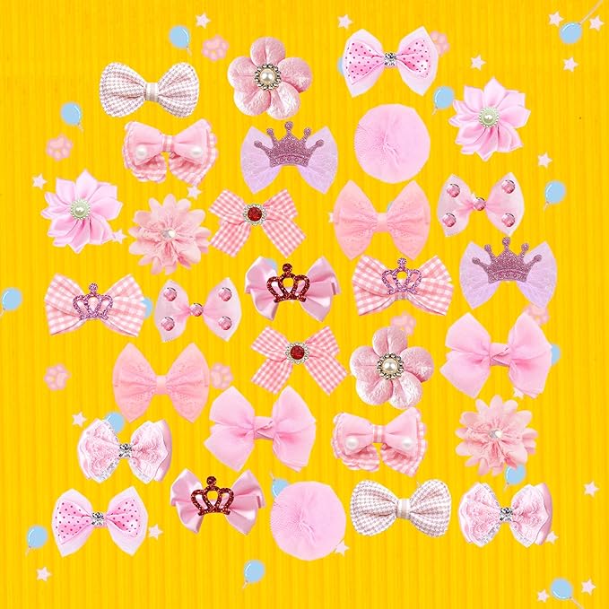 30pcs Handmade Dog Hair Bows Cute Rubber Band Bowknots for Small Big Dogs, Yorkie Puppy Dog Girl Hair Accessories Gift (30pcs Pink) ﻿