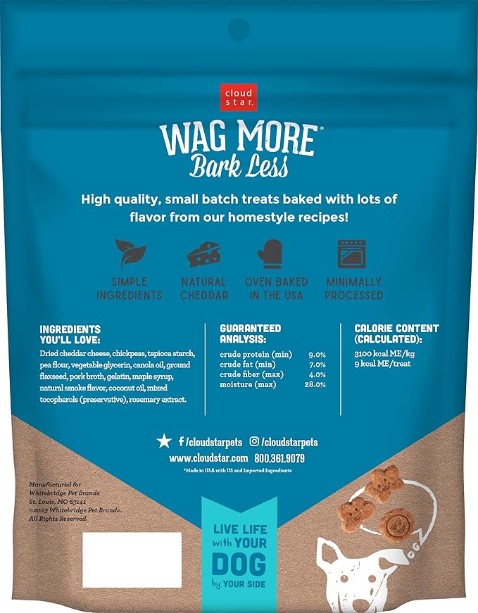 Cloud Star Wag More Bark Less Soft Chews Grain Free Dog Treats, Cheddar Cheese, 5 oz. Pouch