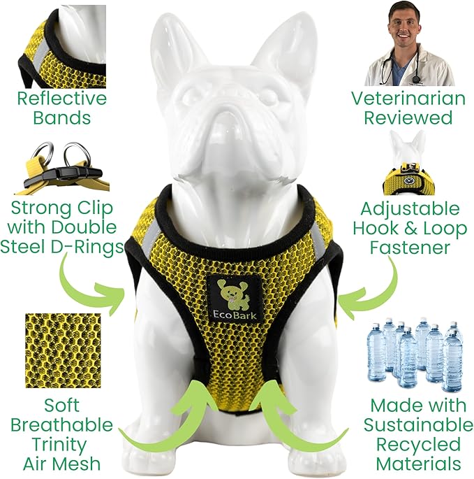 EcoBark Step in Dog Harness - Soft Mesh Dog Vest Harnesses for Puppies and Small Breed Dogs - Reflective and Adjustable No Pull Halter Harness - Mesh Comfort Padded Body Harness (Yellow, XS)