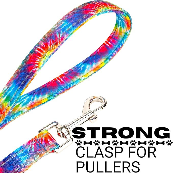 EcoBark Dog Leash - Soft & Reflective Comfort Training Leashes with Padded Handle - Strong Durable Heavy Duty - Training and Pulling for Small, Medium or Large Dogs (Tie Dye)