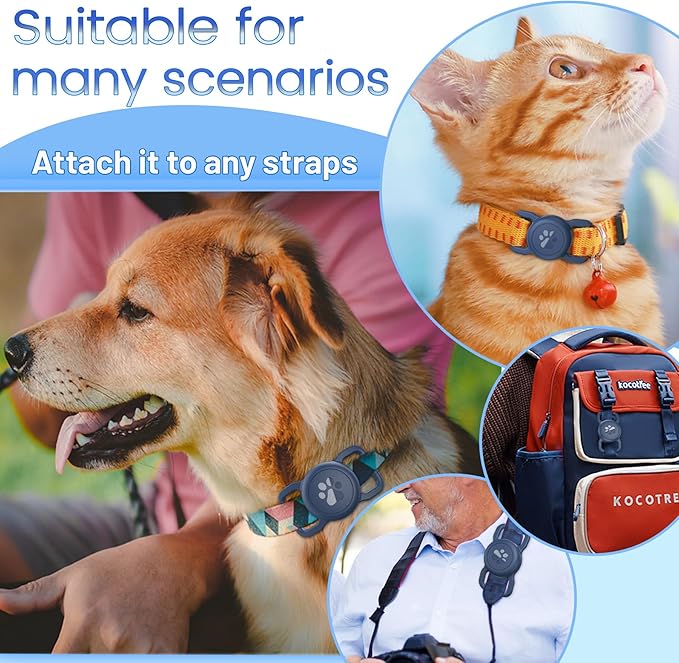 SANKALA Airtag Dog Collar Holder, [1 Pack] Waterproof Dog Airtag Holder, Silicone Full Body Covered Anti-Lost Protective Apple Air Tag Holder for Pet Collar - Fits All Width Collars, Blue