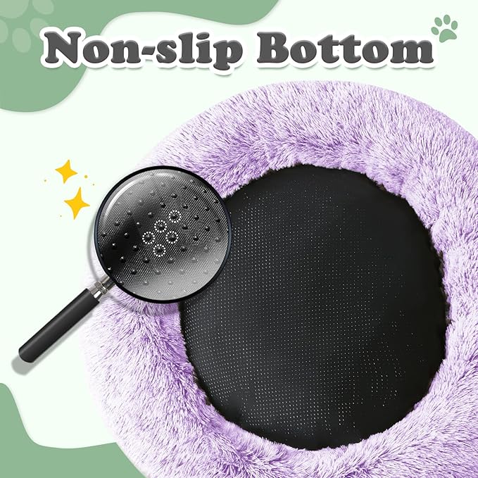 JOLLYVOGUE Dog & Cat Bed, Calming Anti-Anxiety Pet Bed for Small Dogs, Fluffy Donut Cushion for Small and Medium Pets (24")