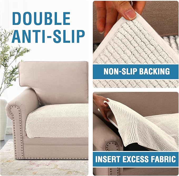 H.VERSAILTEX Plush Chenille Dog Bed Cover Thick Soft Sofa Covers Loveseat Cover for 2 Cushion Couch Anti Slip Couch Cover Furniture Protector for Dog, Pet, Cat (35" x 62", Ivory)