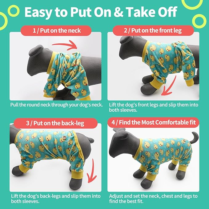 KYEESE Dog Pajamas Velvet Dog Pajamas Small Sized Dogs Soft Dogs Clothes Pet Coat Stretchy Doggie Pjs Pet Costume with Yellow Ducks Pattern Comfy Doggie Jammies Onesie, Medium