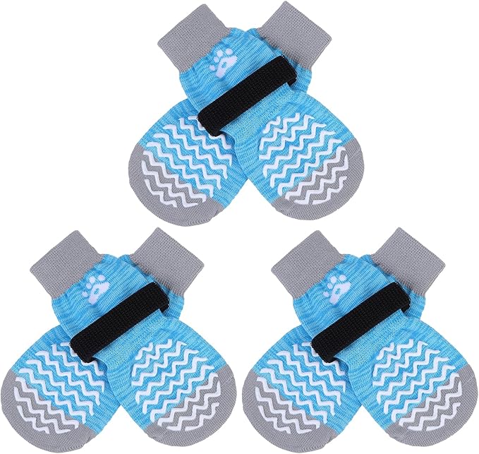 PUPTECK Non-Slip Dog Socks Double Sides Grips for Hardwood Floors Prevents Licking, Dog Shoes for Hot Pavement Traction Control Booties for Senior Dogs, Small Medium Large Dogs, Blue S
