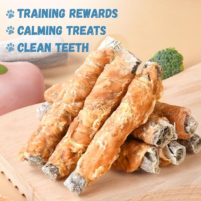 Chicken Wrapped Cod Fish Skin Stick Dog Treats, Healthy High Protein Omega3 Cod Twist Dog Chews Real Chicken Wrap Teeth Cleaning for Large Medium Small Pets 10.58 OZ
