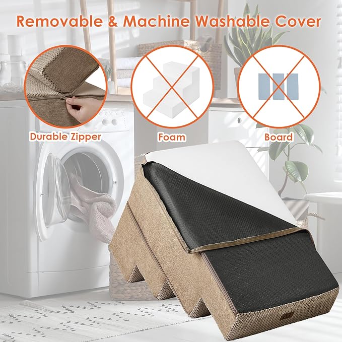 EHEYCIGA Dog Stairs for Bed 20”H, 4-Step Extra Wide Dog Steps for High Bed, Pet Steps for Small Dogs and Cats, Non-Slip Balanced Pet Ramp, Camel