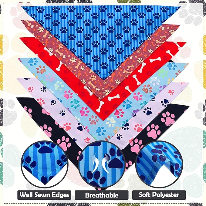 30 Pcs Paw Print Extra Small Dog Bandanas Bulk for Doggies Kittens Rabbits Cat Scarves Daily Party Bone Puppy Triangle Bibs XXSmall Pet Breed Scarf for Girl Boy Handkerchief Reversible