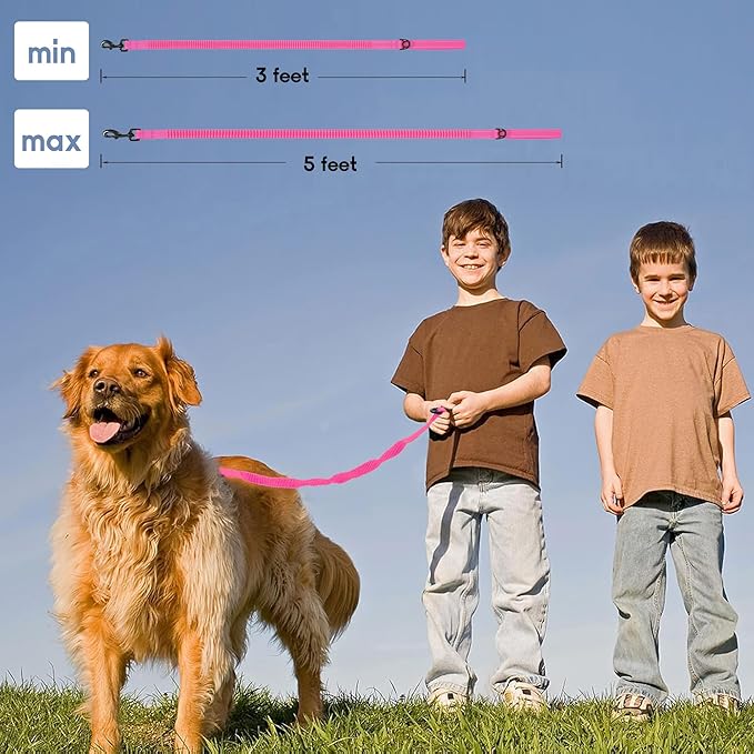 Mile High Life | Bungee Dog Leash | Gentle Pull Training Lead | Soft Comfort Texture | 3-5 Feet | for Dogs/Cats Under 20 lb (Pink)