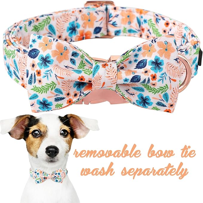 Unique Style Paws Cotton Dog Collar with Bow Floral Plaid Colorful Dog Collar with Bow Tie for Small Medium Large Dogs Pets Gifts