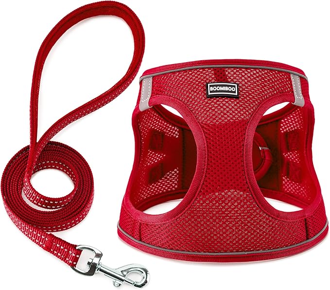 Dog Harness with Leash Set, No Pull Adjustable Reflective Step-in Puppy Pet Vest Harnesses for Small Medium Large Dogs and Cats,Red XS