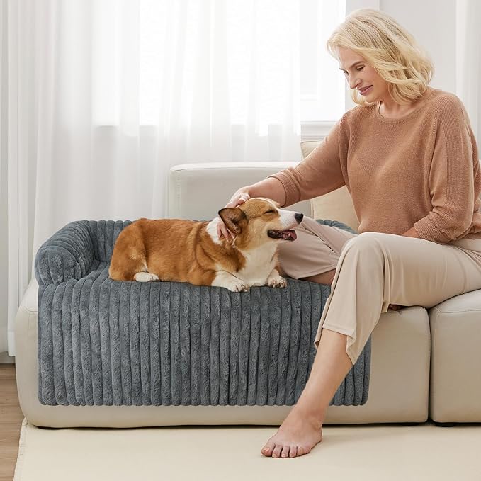 Luxurious Dog Couch Bed, Washable Calming Dog Couch Cover, Removable Couch Protector for Dogs, Waterproof Sofa Bed, Pet Bed Mats for Couch, Pet Couch Covers for Sofa(Grey, L)