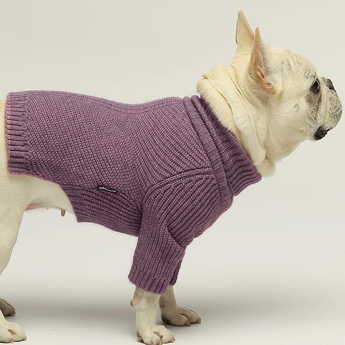 Fitwarm Thermal Knitted Dog Sweater Doggy Winter Coat Pet Clothes Doggie Turtleneck Jacket Puppy Outfits Cat Sweatsuit Lavender Purple X-Large