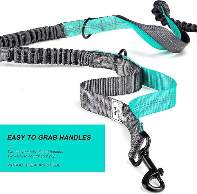 SHINE HAI Retractable Hands Free Dog Leash with Dual Bungees for 2 Dogs, Adjustable Waist Belt Fanny Pack, Reflective Stitching Leash for Running Walking Hiking Jogging Biking Black