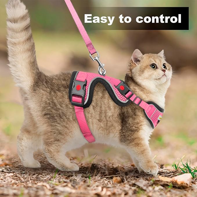 Cat Harness and Leash for Walking, Retractable Cat Harnesses and Leash Set Escape Proof, Breathable Soft Kitten Small Large Harness for Travel Training and Walking, XXS