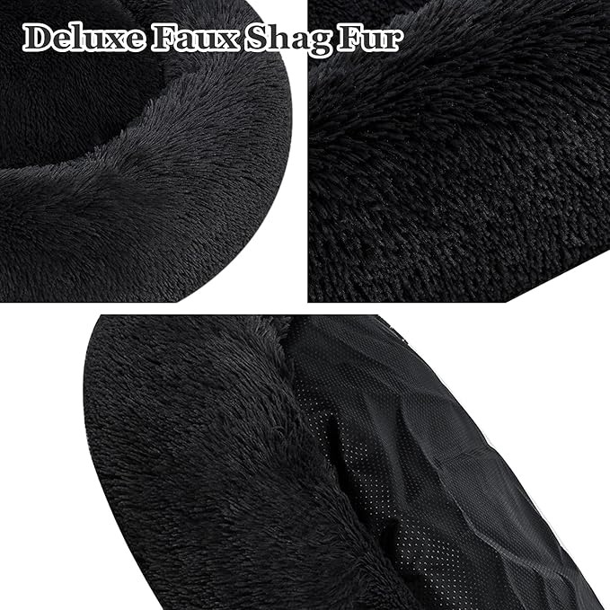 Coohom Oval Calming Donut Cuddler Dog Bed,Shag Faux Fur Cat Bed Washable Round Pillow Pet Bed(30"/36"/43") for Small Medium Dogs (XXL(43"x34"x8"), Dark Grey)
