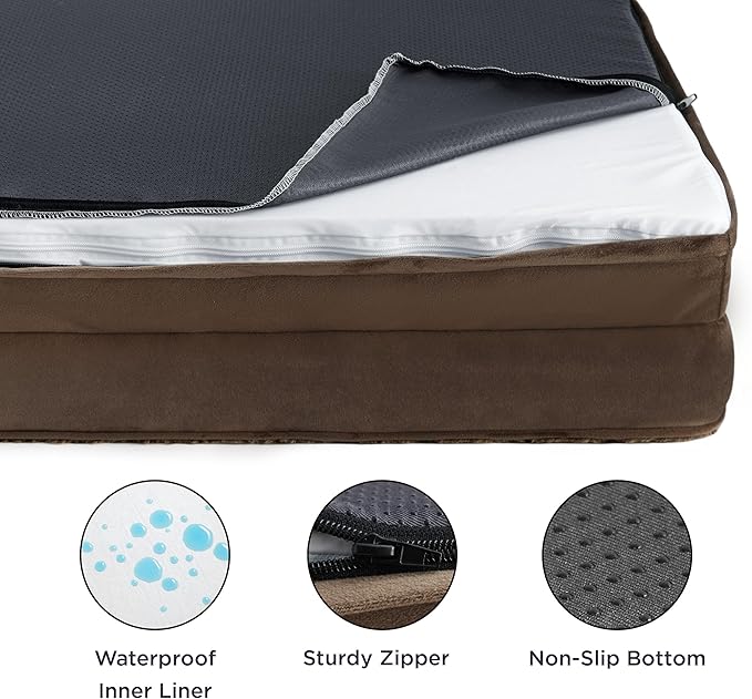 Bedsure Orthopedic Dog Bed for Medium Dogs - Calming Dog Sofa Beds Medium with Luxurious Plush Washable, Pet Couch Bed with Removable Washable Cover, Waterproof Lining and Nonskid Bottom, Brown
