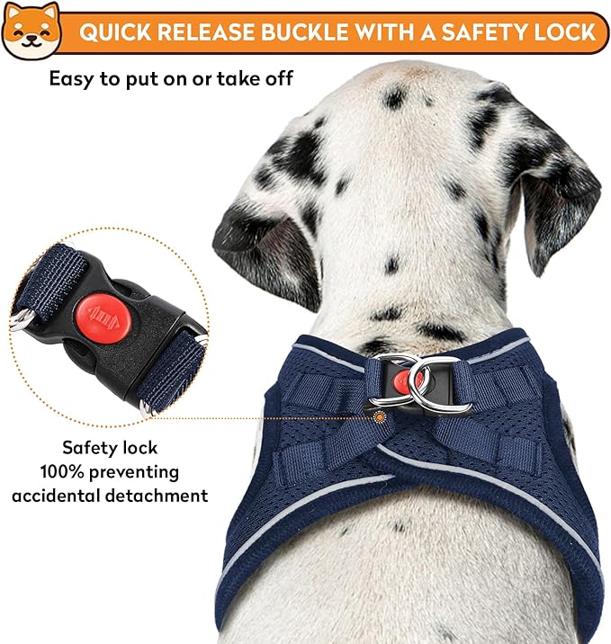Dog Harness with Leash Set, No-Pull Step-in Reflective Pet Harness with 1 Leash Clips, Adjustable Soft Padded Easy Walk Dog Vest for Small Medium Large Dogs, Cats(Dark Blue,Medium)