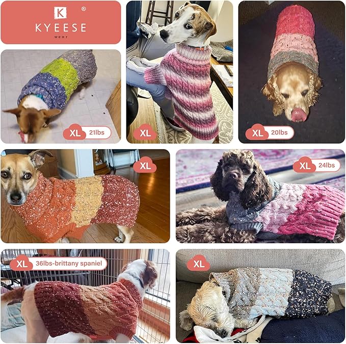 KYEESE Dog Sweater Color Block with Fuzzy Thread Knitted Turtleneck Dog Knitwear with dots in a Variety of Colors for Medium Dogs Fall Winter Dog Clothes, Pink, XL