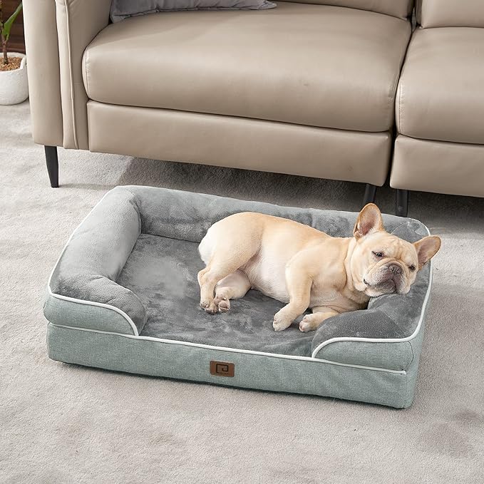 EHEYCIGA Orthopedic Dog Bed for Medium Dogs, Waterproof Memory Foam Medium Dog Beds with Sides, Non-Slip Bottom and Egg-Crate Foam Pet Couch Bed with Washable Removable Cover, Greyish Green