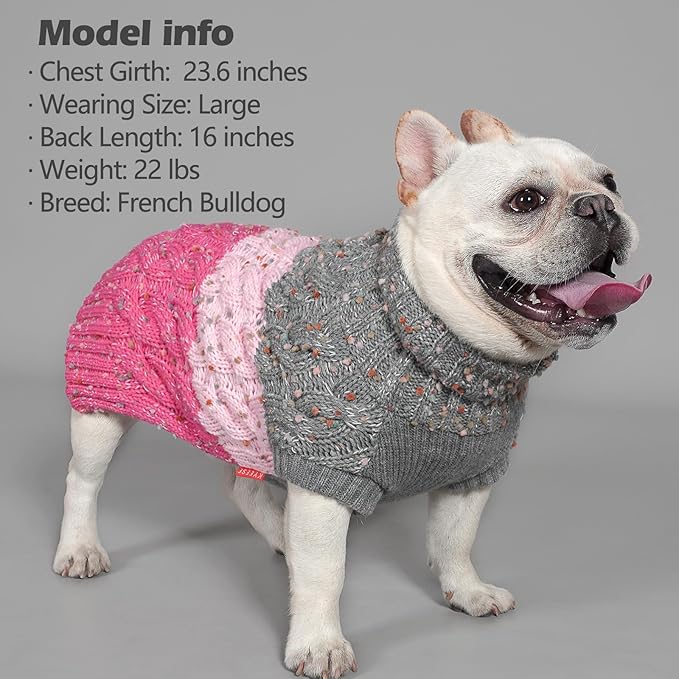 KYEESE Dog Sweater Color Block with Fuzzy Thread Knitted Turtleneck Dog Knitwear with dots in a Variety of Colors for Medium Dogs Fall Winter Dog Clothes, Pink, XL