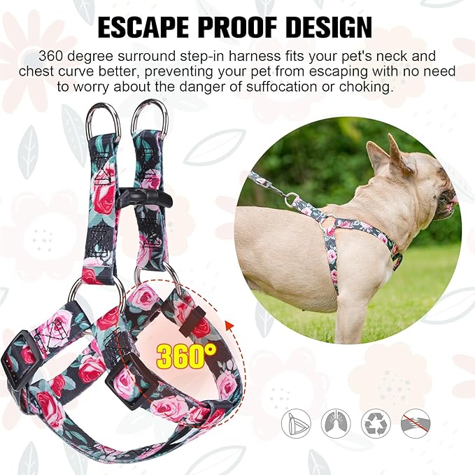 BEAUTYZOO No Pull Dog Harness and Leash Set - Adjustable Step-in Puppy Harness for Small Medium Large Dogs, Escape Proof Soft Nylon Vest with Double D Ring for Walking Running Training, Black S