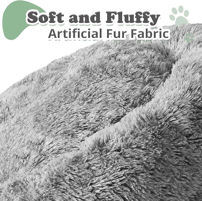 JOLLYVOGUE Dog & Cat Bed, Calming Anti-Anxiety Pet Bed for Small Dogs, Fluffy Donut Cushion for Small and Medium Pets (24")