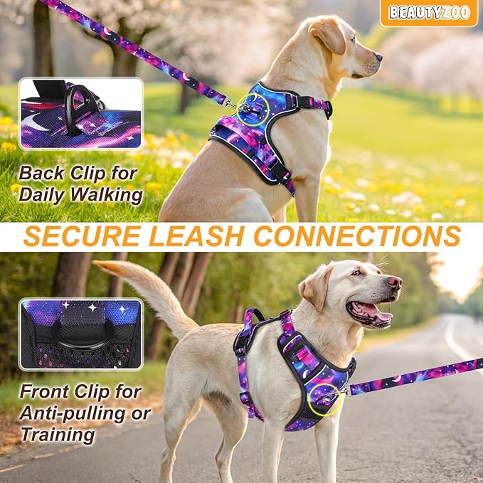 BEAUTYZOO No Pull Dog Harness Medium,Adjustable Dog Harness and Leash Set -Easy Wearing with 3 Buckles/Control Handle,No Choke Soft Padded Reflective Pet Vest for Training Walking Hiking, M