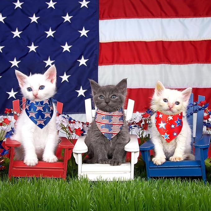 Preboun 100 Pcs Patriotic Dog Bandanas Bulk Red White and Blue Bandanas for Dogs 4th of July Triangle Pet Kerchief Scarf Set for Independence Day Puppy Doggie Costume Accessories