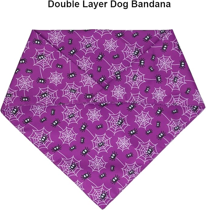 ADOGGYGO 2 Pack Halloween Dog Bandanas, Reversible Triangle Dog Scarf Accessories Halloween Bandanas for Large and Extra Large Dogs Pets (X-Large, Halloween-2)