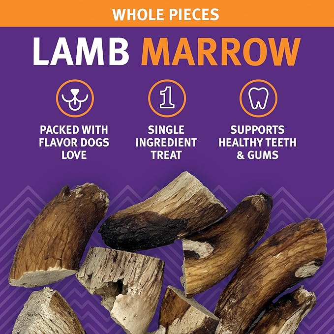 Icelandic+ Lamb Marrow - Whole Pieces - 4oz Bag - 2.5-3" Dog Chews, Long-Lasting Crunchy Treats, Keratin, All-Natural, Pet Snack, Edible & Digestible