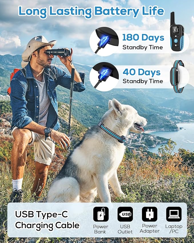 Dog Shock Collar for 2 Dogs (5-120lbs) 3300FT Dog Training Collar with Remote, Rechargeable E-Collar Waterproof Collars with 3 Training Modes for Large Medium Small Dog-Blue