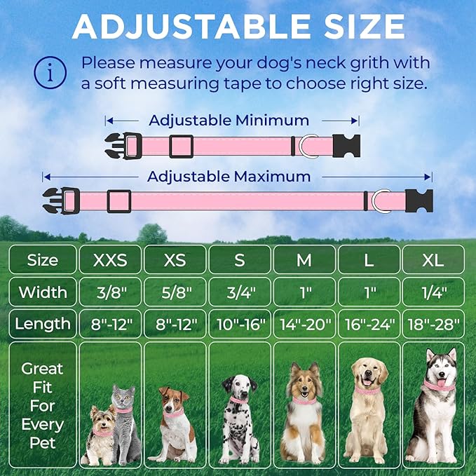 TECEUM Reflective Pet Collar – Pink – XS – Extra Soft Padding – Basic Nylon Dog Collar – Quick Release Buckle – Fits Small, Medium and Large Dogs, Puppies, Cats – ESA & Service Dog Options
