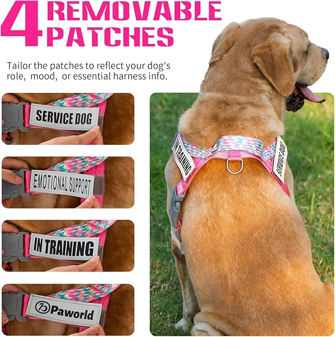 Service Dog Vest, No-Pull Service Dog Harness with 4 PCS Reflective Patches, Dog Vest Harness with Handle, Pet Harness for Small Medium Large Dogs in Training (Pink, M)