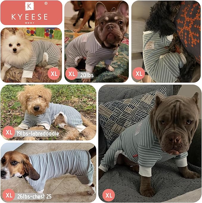 KYEESE Dog Pajamas Stretchable Dog Jumpsuit 4 Legs Strip PJS Pet Puppy Cat Pajamas Lightweight