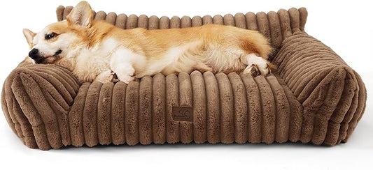Bedsure Cute Pet Couch - Fluffy Dog Sofa with Premium Soft Corduroy Fleece, Pet Couch Bed with Washable Cover, Supportive Sofa Bed for Medium Large Pets, 36in, Copper Brown
