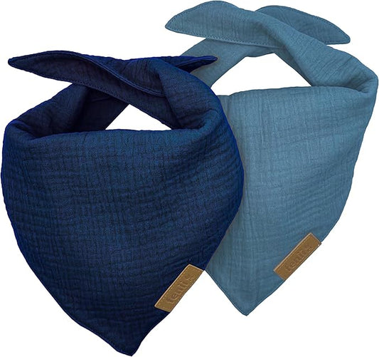 Premium Cotton Dog Bandanas - 2 Pack - Adjustable Fit - Washable - for Small, Medium & Large Breeds - Girl & Boy Dog Accessories - Multiple Sizes (Midnight Blue & Slate Blue, X-Large)