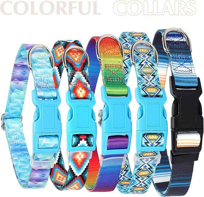 Dog Collars for Small Dogs with Cute Blue Stripes Design for Boys Dog, Adjustable Soft Pet Collar for XS Small Medium Large Dogs (S)