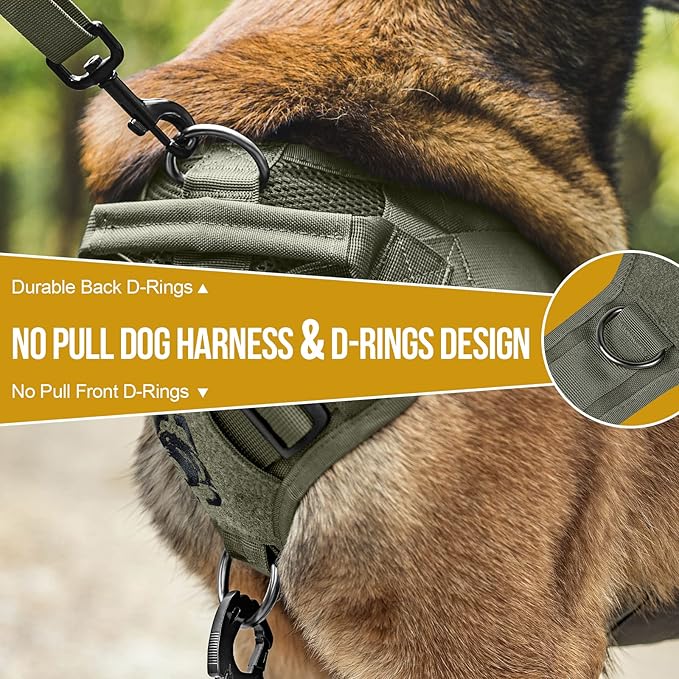 OneTigris No Pull Tactical Dog Harness for Medium Dog, Aire Mesh Service Dog Harness Breathable Military Dog Molle Vests with Handles, Service Dog Vest Harness for Walking Hiking Training Green