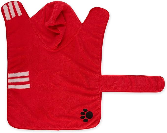 Bone Dry Pet Robe Collection Embroidered Absorbent Microfiber Bath Robe with Adjustable Closure, for Dogs & Cats, Large, Red