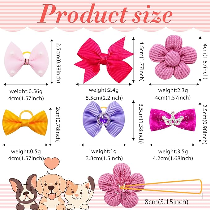 100pcs Crown Dog Hair Bows,Mix Small Medium Dog Hair Grooming Bows,Puppy Cute Solid Hair Bows with Rubber Bands for Daily Wearing Holiday Birthday Dog Hair Costume Accessories