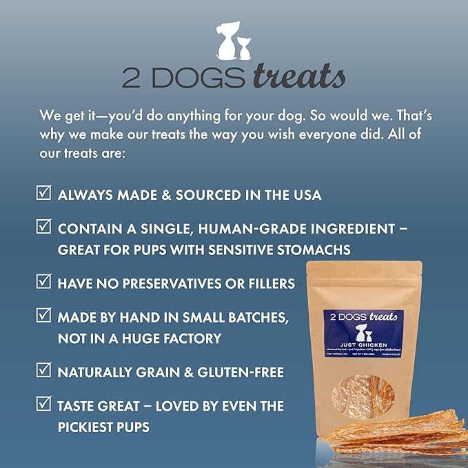 Just Chicken Jerky | 100% USA-Sourced, Single-Ingredient, Great for Sensitive Stomachs, Human-Grade USDA Chicken, Grain-Free, Allergy-Friendly, High Value for Training | 2 Pack