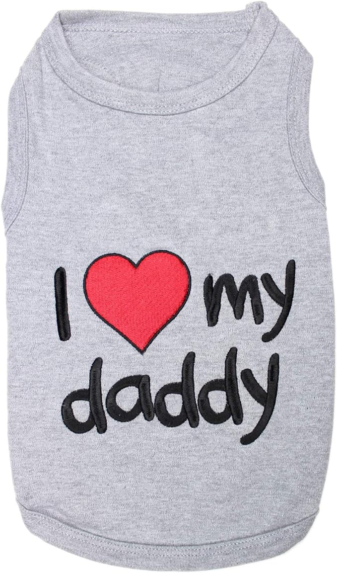 Parisian Pet Unisex Dog T-Shirt - Embroidered 'I Love My Daddy' Fathers Day Tee Shirt - Breathable, Sleeveless Pet Clothes - Dog Shirts for Small Dogs - XS